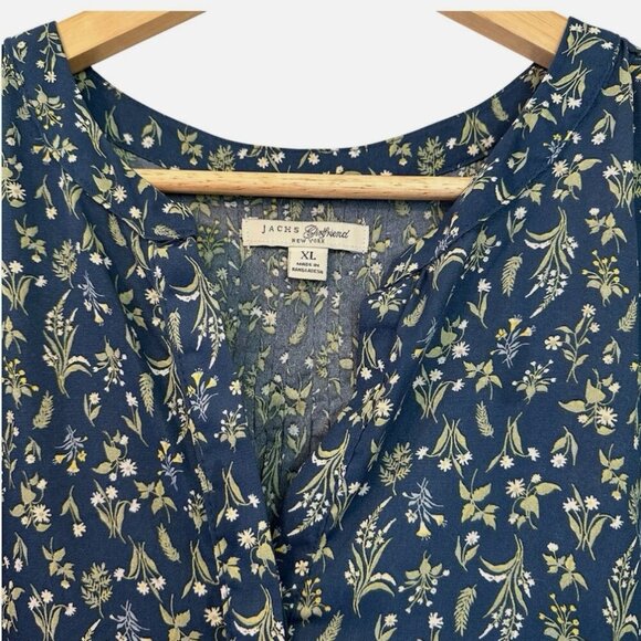 Jachs Girlfriend Women's XL Blue Green Nature Leafy Soft Relaxed Casual Blouse - Picture 2 of 4